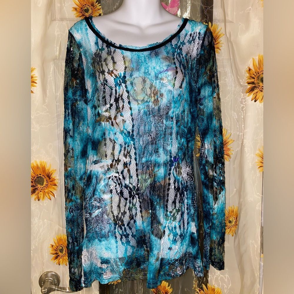BKE Blue Lace Pull Over Blouse size large